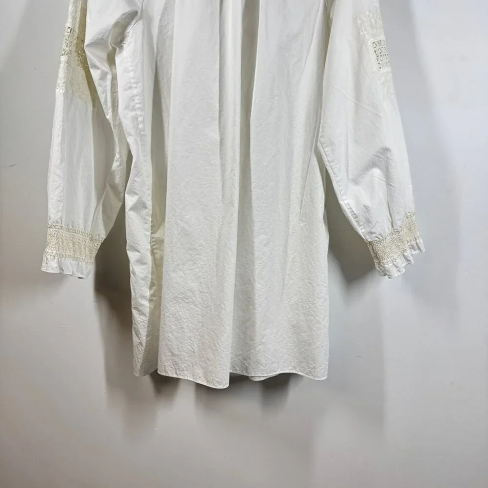 Tibi Anthropologie White Cotton Lace Embroidered Tunic Dress Boho Summer Casual - Picture 10 of 15